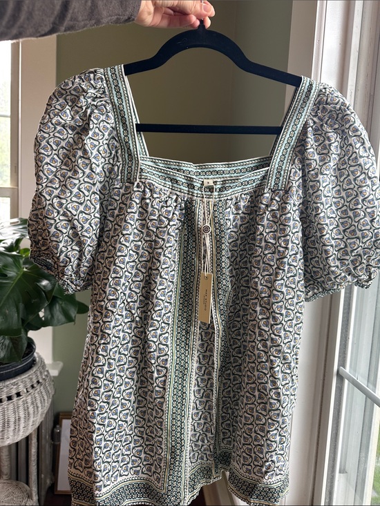 Max Studio Tops - Max Studio Cream and Blue Paisley Square-Neck Blouse
